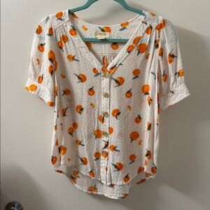 Anthropologie White Top with Orange Fruit Design